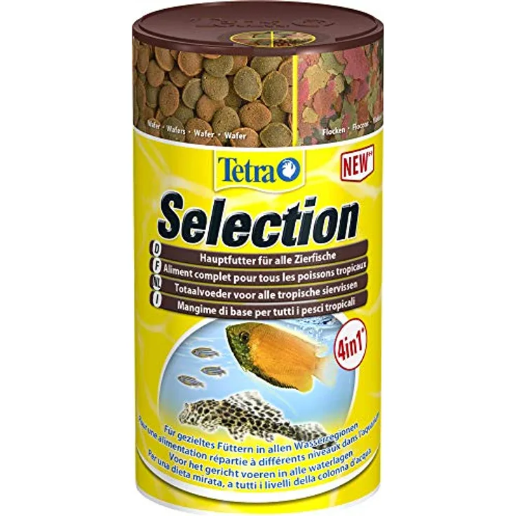Tetra Selection Hauptfutter-Mischung, 4 Sorten für Zierfische aller Wasserzonen, 250 ml Dose
