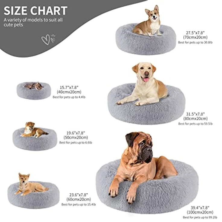 BVAGSS Rundes Hundebett & Katzenbett, Flauschig Donut aus ultraweichem Plüsch, Waschbar, 40 cm Durchmesser, Lichtgrau – Bild 4