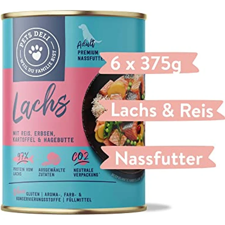 Pets Deli Classic Hunde Nassfutter Lachs, Reis & Kartoffel, leicht verdaulich mit Omega-3, getreidefrei, 6x375 g, Premium Qualität – Bild 2