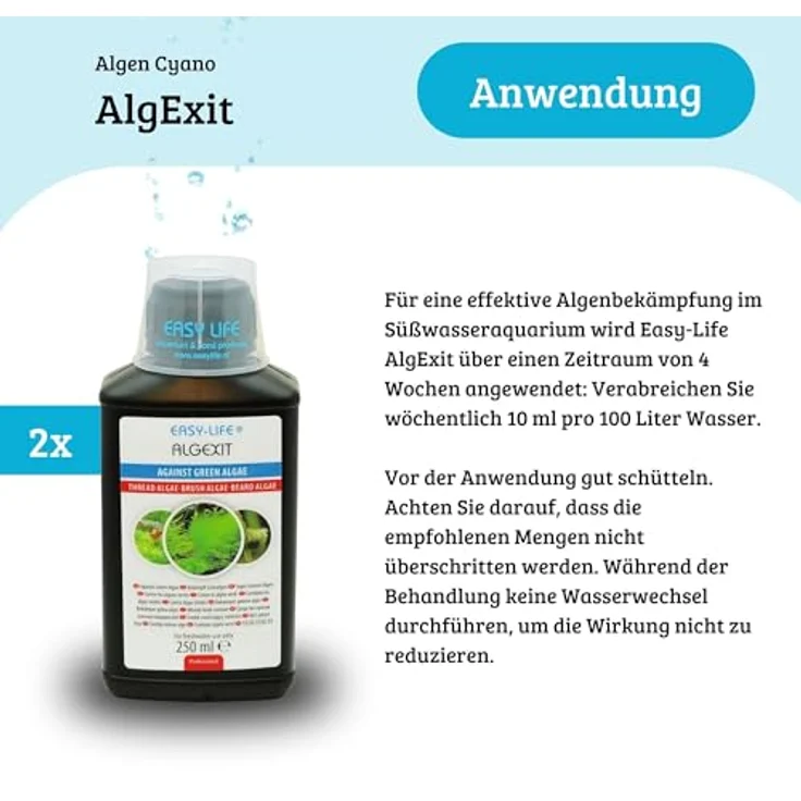 Blackcup Easy Life AlgExit 2er Pack – 2X 250 ml Wasserpflege zur Bekämpfung von Algen, sicher für Aquarienbewohner, einfache Anwendung für klares Wasser – Bild 4