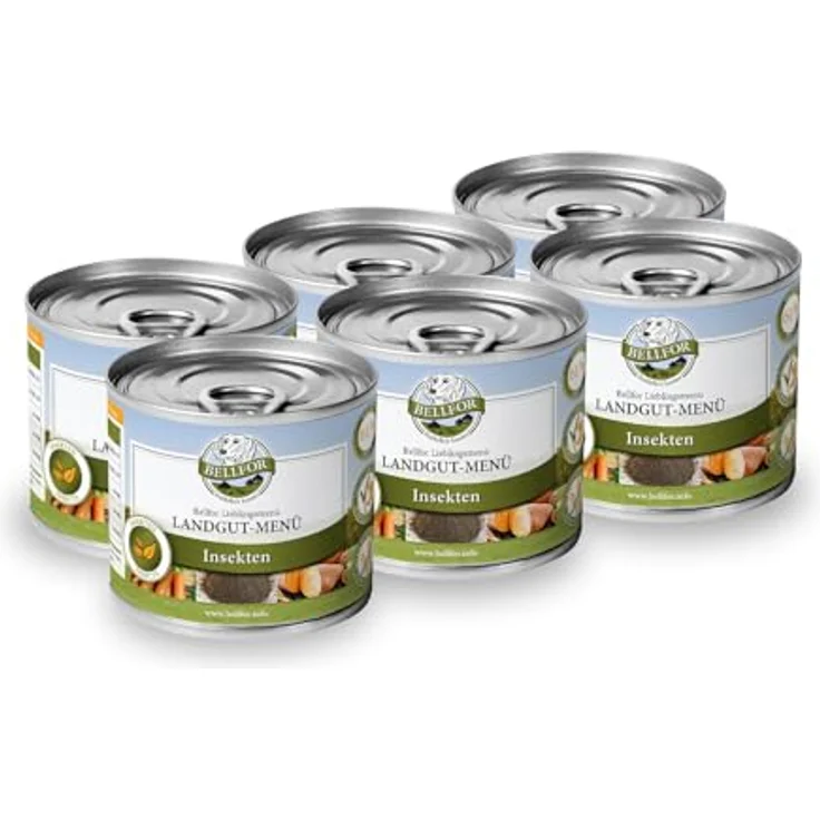 Bellfor Sparset Hundefutter für kleine Hunde, purinbewusste Ernährung mit Insektenprotein, 6×200 g Landgut-Menü, 200 g Landgut-Happen, 80 g Immun Pulver – Bild 2