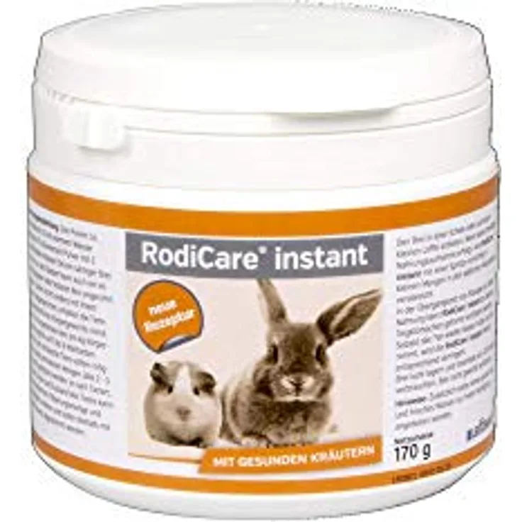 Alfavet RodiCare instant Päppelfutter für geschwächte Zwergkaninchen, Meerschweinchen und Kleinnager, Alleinfuttermittel mit gesunden Kräutern, 170 g mit Dosierlöffel