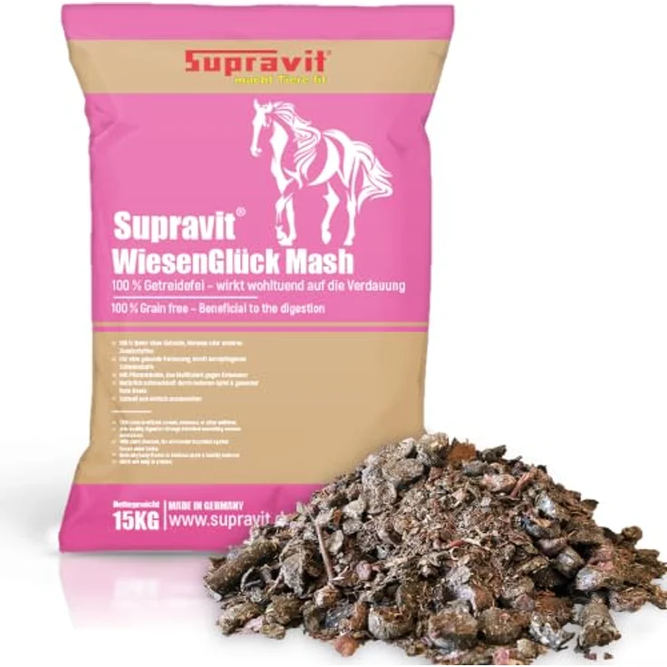 Supravit WIESENGLÜCK getreidefreies Mash Pferd, 15kg, für gesunde Verdauung mit Futterkohle, 100% melassefrei – Bild 1
