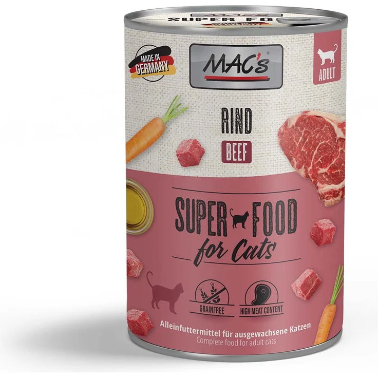MAC's Cat Rind, Katzen-Nassfutter mit hohem Eiweißgehalt, 6x400g – Bild 1
