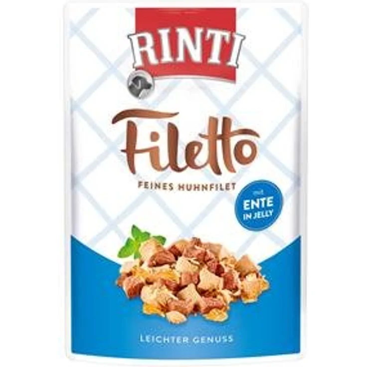Rinti Filetto Jelly Huhn & Ente, Hunde-Nassfutter mit 58% Fleischanteil, 24 x 100 g Packungen – Bild 1