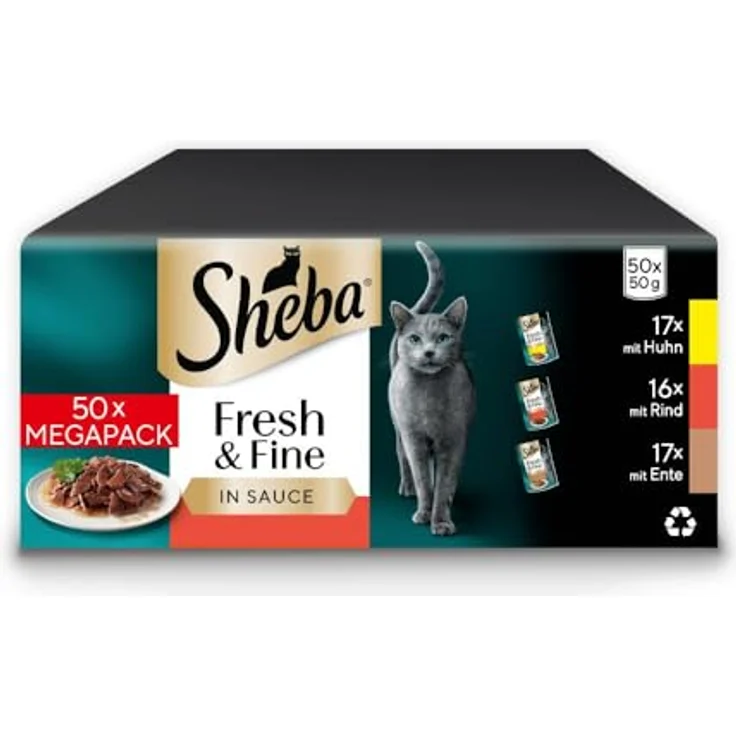 Sheba CATCARE Pouch Nassfutter, Fresh & Fine (Fleisch), Chunks in Soße für ausgewachsene Katzen, 50g Multipack – Bild 1