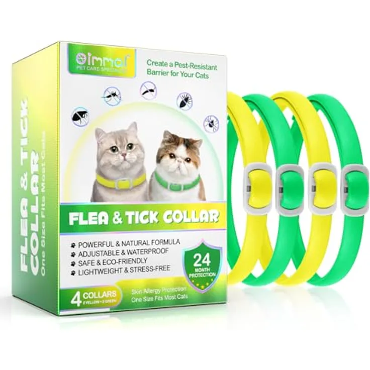 Bibonse Flohhalsband Katze 4er Set, Verstellbar und Wasserdicht, 24 Monate Schutz, Hypoallergen, 48 cm Länge