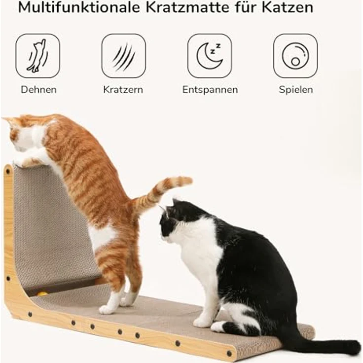 FUKUMARU L-förmiges Kratzbrett für Katzen, 83 cm hohe Kratzpappe mit Ballspielzeug, nachhaltig und widerstandsfähig, ideal für Wand und Ecke, XXL – Bild 2