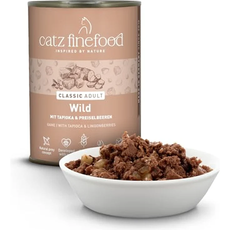 catz finefood N° 9 Wild Feinkost Katzenfutter nass, mit 70% Wild, Kartoffel & Preiselbeere, 6 x 400g Dosen – Bild 2