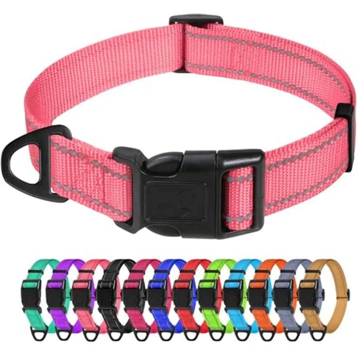 TagME Nylon Hundehalsband, Verstellbar und Reflektierend mit Sicherheitsverschluss für Mittlere Hunde, Rosa, 2.5 cm Breite – Bild 1