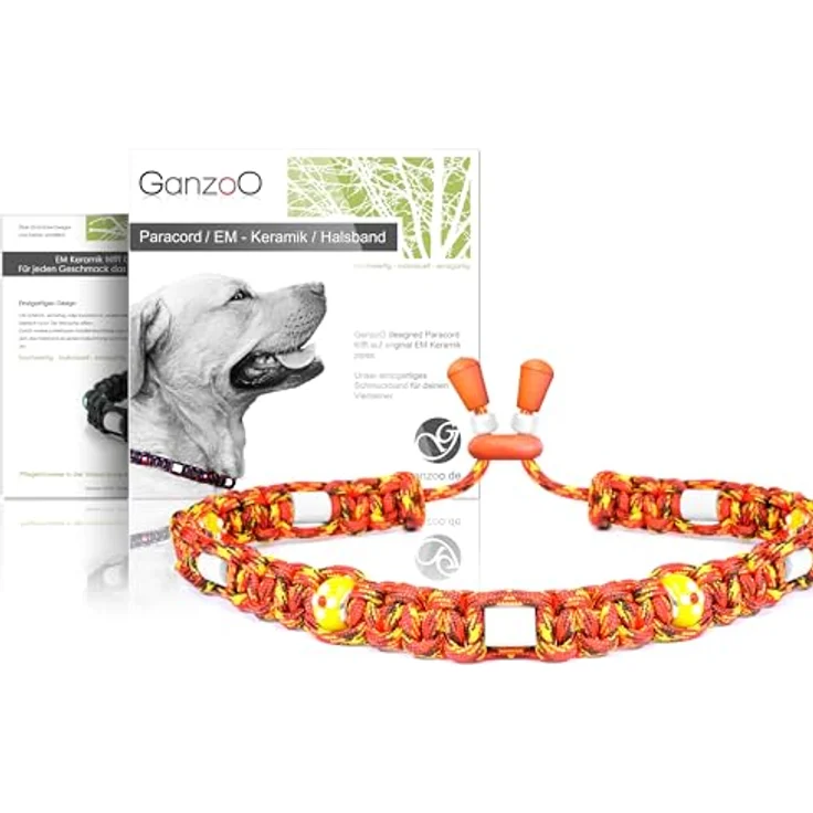 Ganzoo Hunde-Halsband EM Keramik Paracord 550, Zierhalsband mit EM Pipes/Tubes und Zierperlen, Größe M 43-51 cm, Feuer, verstellbar mit Kordelstopper, für Alltag und Outdoor – Bild 1