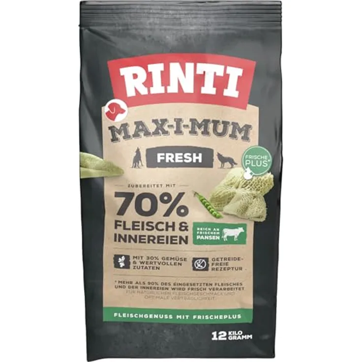 Rinti RINTI MAX-I-MUM Pansen, Hunde-Trockenfutter mit 90% Frischfleisch, 12kg, getreidefrei