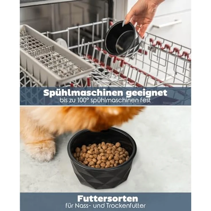 lionto Futternapf aus Keramik, 350 ml, rutschfest mit Silikonboden, langlebig und leicht zu reinigen, ergonomisches Design, schwarz – Bild 4