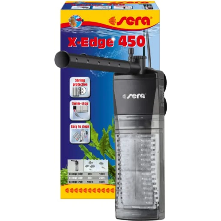 sera X-Edge 450, leistungsstarker Eckfilter für Aquarien bis 200 Liter, 450 l/h bei 5 W, energieeffizient mit Schwimm-Stop – Bild 1