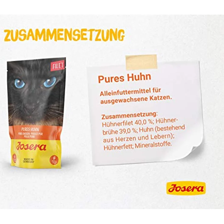 JOSERA Multipack Filet für Katzen (6 x 70 g) | Premium Nassfutter für adult Katzen | Getreidefrei | DREI Geschmacksrichtungen mit Hühnerfilet | Made in Germany | Frischebeutel im 6er Pack – Bild 4