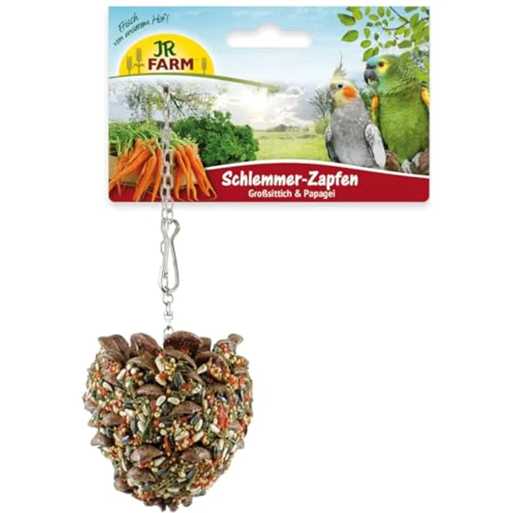 JR FARM Birds Schlemmer-Zapfen Groß für Papageien, naturbelassener Pinienzapfen mit Saaten, Gemüse und Kräutern, 195 g – Bild 1