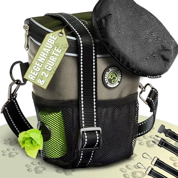 GIZZY® DAS ORIGINAL | Leckerlitasche für Hunde mit praktischer Einhand-Öffnung und Regenhaube | Hochwertiger, wasserabweisender Futterbeutel für Training & Welpenerziehung | Beige – Bild 1