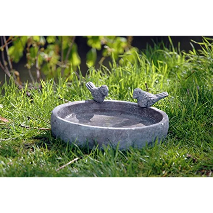 Dobar 12972 Runde Vogeltränke mit Zwei Deko-Vögeln, Vogelbecken aus Keramik für Wildvögel, grau – Bild 4