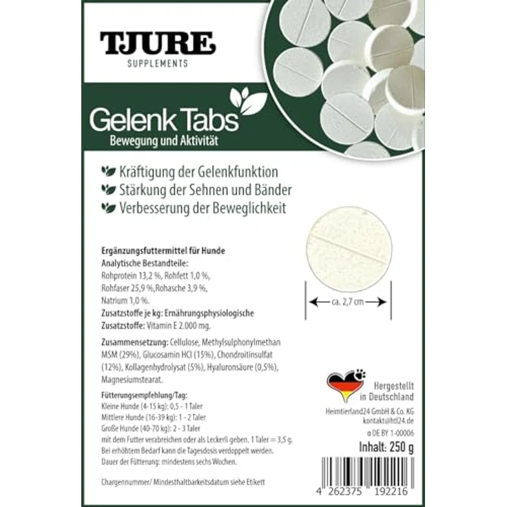 TJURE Tjure Gelenk Tabs, Hundefutter mit Glucosamin, MSM und Chondroitinsulfat zur Unterstützung der Gelenkgesundheit, 250g (ca. 70 Tabs) – Bild 8