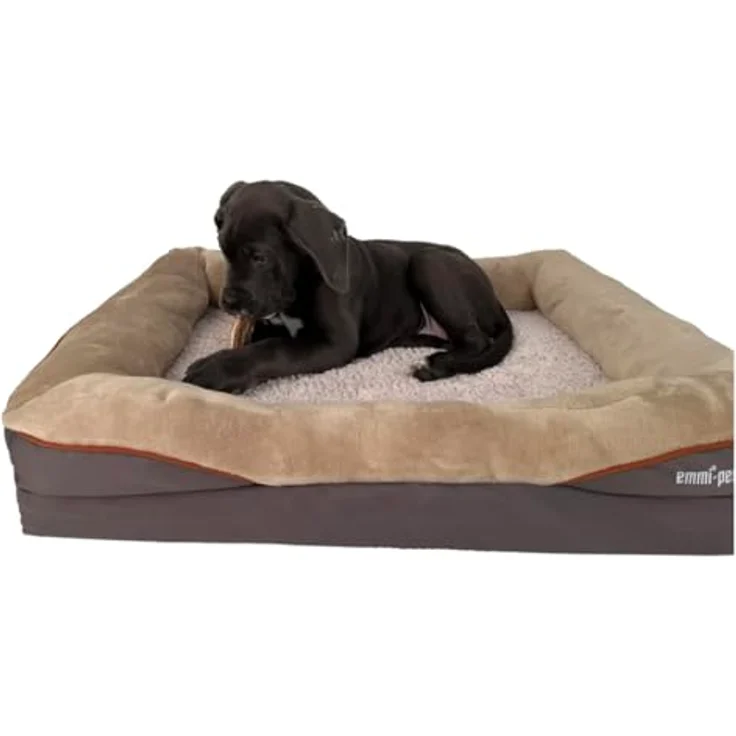 Emmi-pet Orthopädisches Hundebett, Ergonomisches Hundesofa für kleine Hunde, 68x51x15cm, waschbar, rutschfest, atmungsaktiv mit Nackenrolle – Bild 1