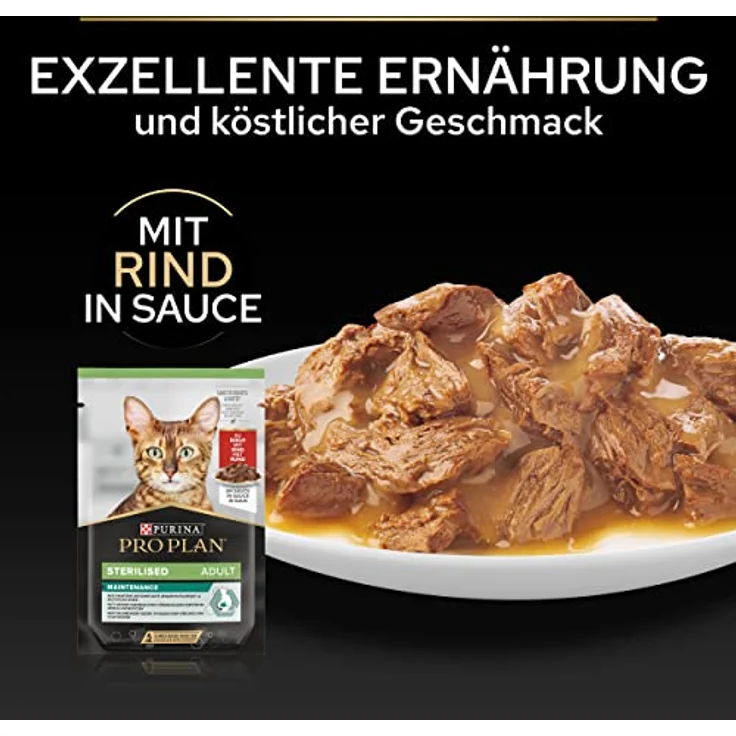 Pro Plan Sterilised, Hundefutter nass mit Rind, 26er Pack (26 x 85g) für kastrierte Katzen, Harnwegsgesundheit und Gewichtsregulation – Bild 4