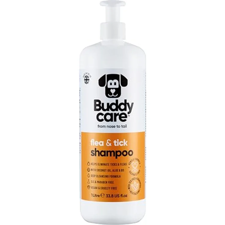 Buddycare Floh- & Zeckenhundeshampoo, natürliche Tiefenreinigung mit Teebaumöl & Eukalyptus, 1L, vegan & tierversuchsfrei – Bild 1