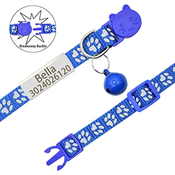 Senristar Personalisierte Katzenhalsbänder 2er Pack, Reflektierend mit Namensschild und Glocke, Nacken 20-28 cm, Nylon, Anti-Verlust Design – Bild 3