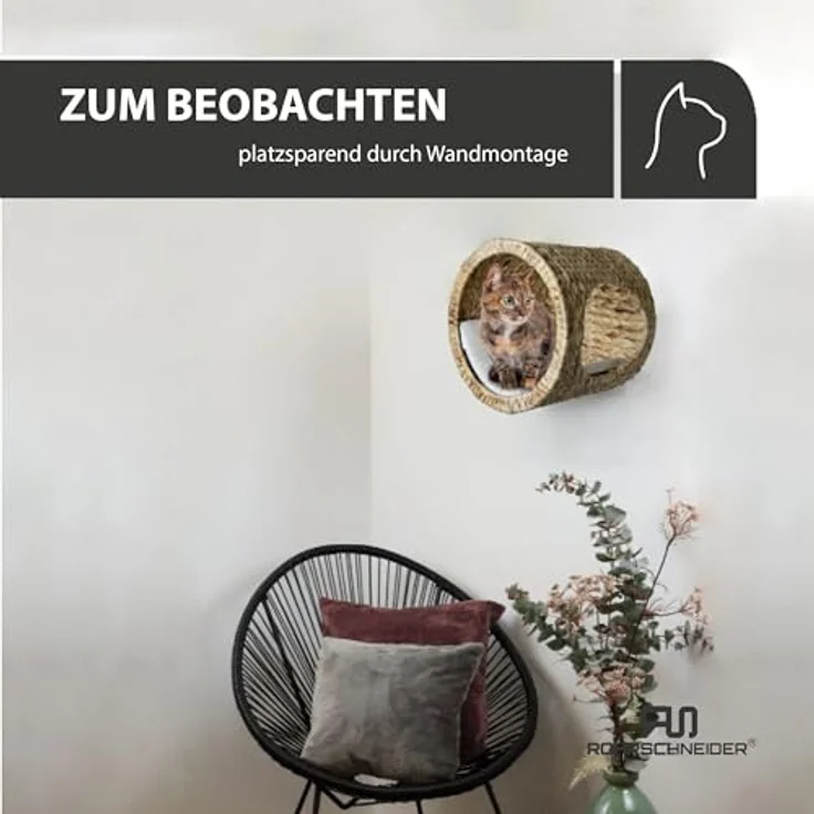 Rohrschneider Katzen-Kletterwand Katzenhöhle mit Schlafhöhle Wandbett für Katzen - Wandmontage in Wasserhyazinthe – Bild 7