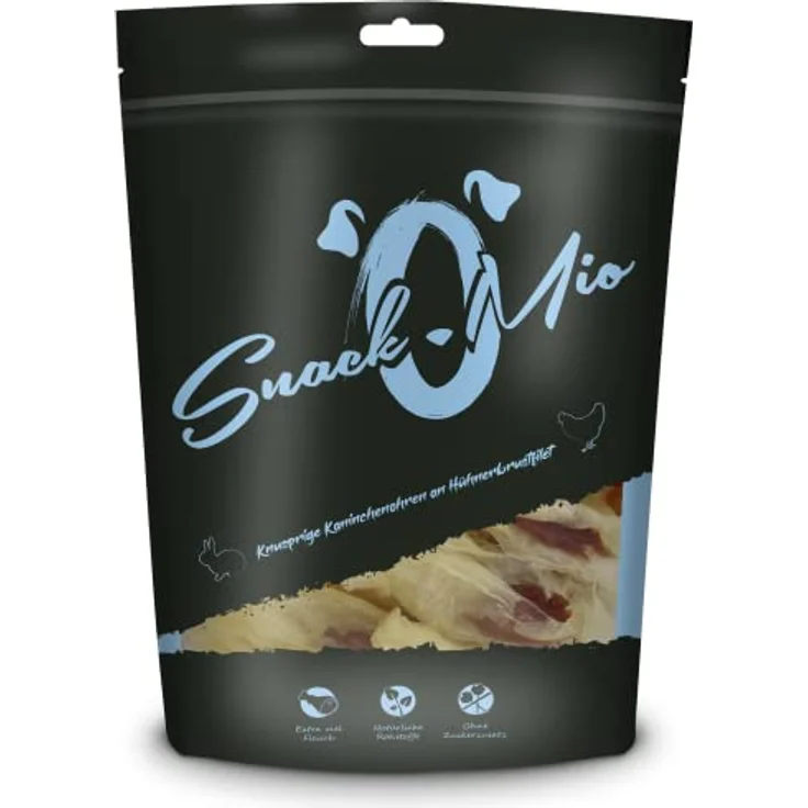 SnackOMio Premium Hundesnack, knusprige Kaninchenohren mit Hühnerbrustfilet, getreidefrei, 1x70g, luftgetrocknet, BARF geeignet – Bild 1