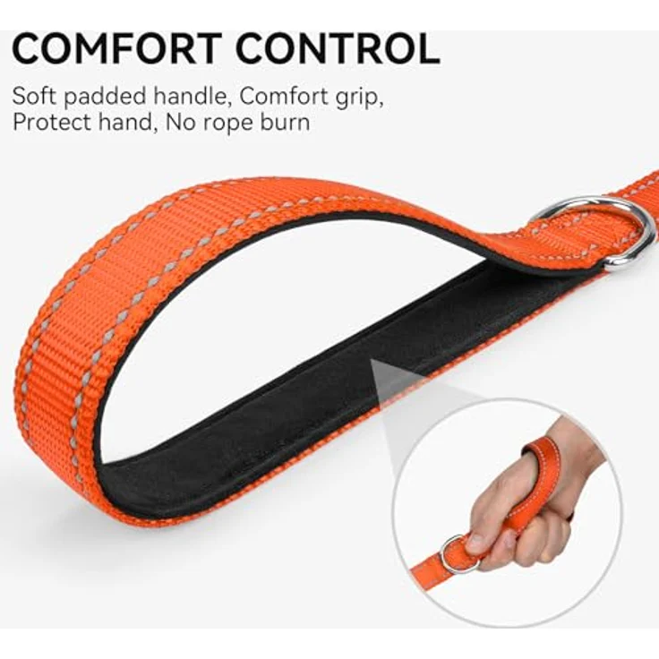 Joytale Hundeleine für große und mittelgroße Hunde, doppelseitig reflektierende Nylonleine mit gepolstertem Griff, 1,8m x 2,5cm, orange – Bild 3