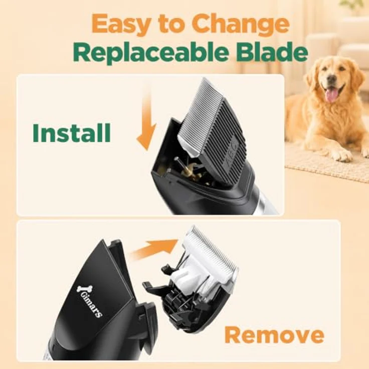 Gimars 4-in-1 Hundeschermaschine, kabellos & leise 55 dB, 7000 U/min, mit Ersatzklinge, professioneller Tierhaarschneider für dickes Fell von Hunden, Katzen & Pferden – Bild 2
