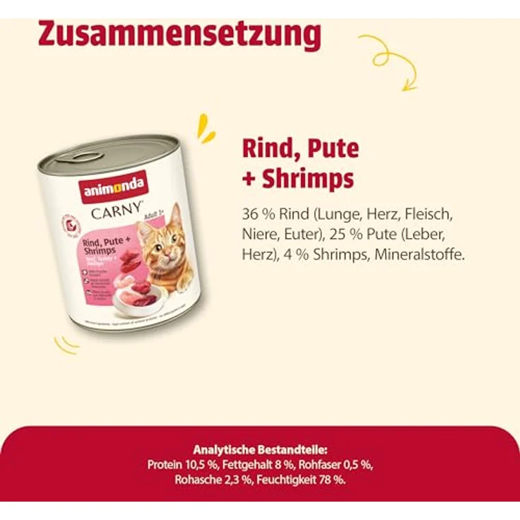 animonda Carny Katzen Nassfutter Rind + Pute + Shrimps, getreidefreies Katzenfutter ohne Zucker, 6 x 800g mit frischen fleischigen Zutaten – Bild 5