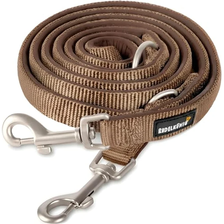 Rudelkönig Führleine Bella, Verstellbare Hundeleine 2,30m mit weichem Neopren-Nylon Material, braun – Bild 1