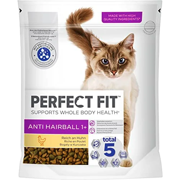 Perfect Fit PERFECT FIT™ Katze Beutel Anti Hairball 1+ mit Huhn, 750g, Trockenfutter für sterilisiertes Katzen, fördert gesunde Haut, Fell und Verdauung
