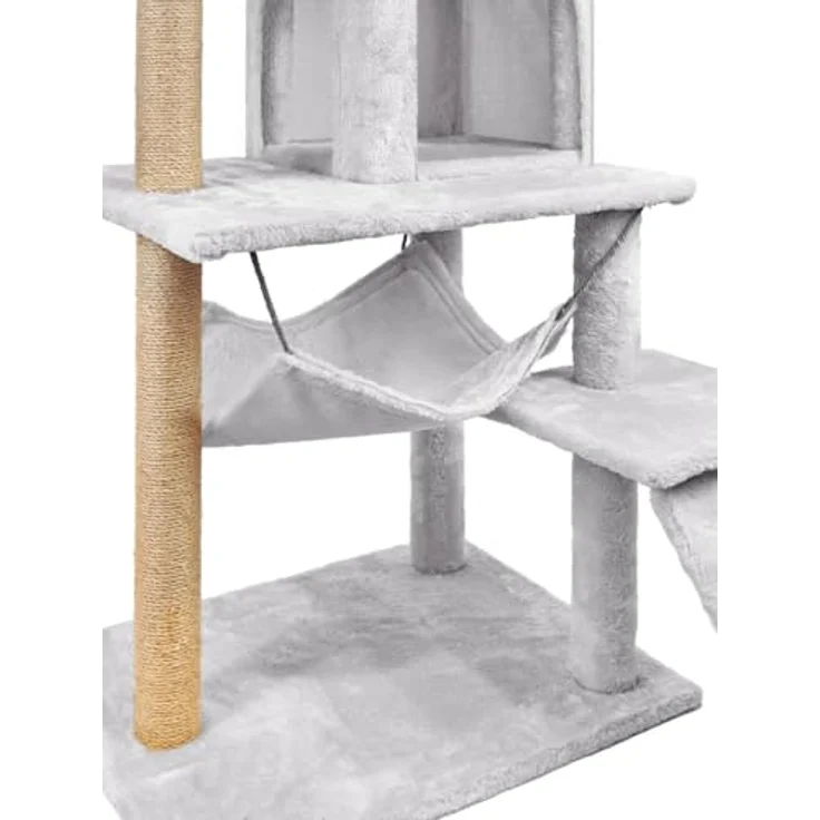 Mersjö Comfort Line Katzenkratzbaum, 125 cm hoch, mit 6 Ebenen, Haus und Spielzeug, hellgrau – Bild 3