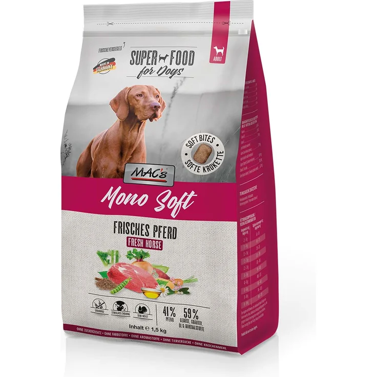 MAC's Dog Mono Soft Frisches Pferd, halbfeuchtes, getreidefreies Hunde-Trockenfutter, 1,5 kg – Bild 1