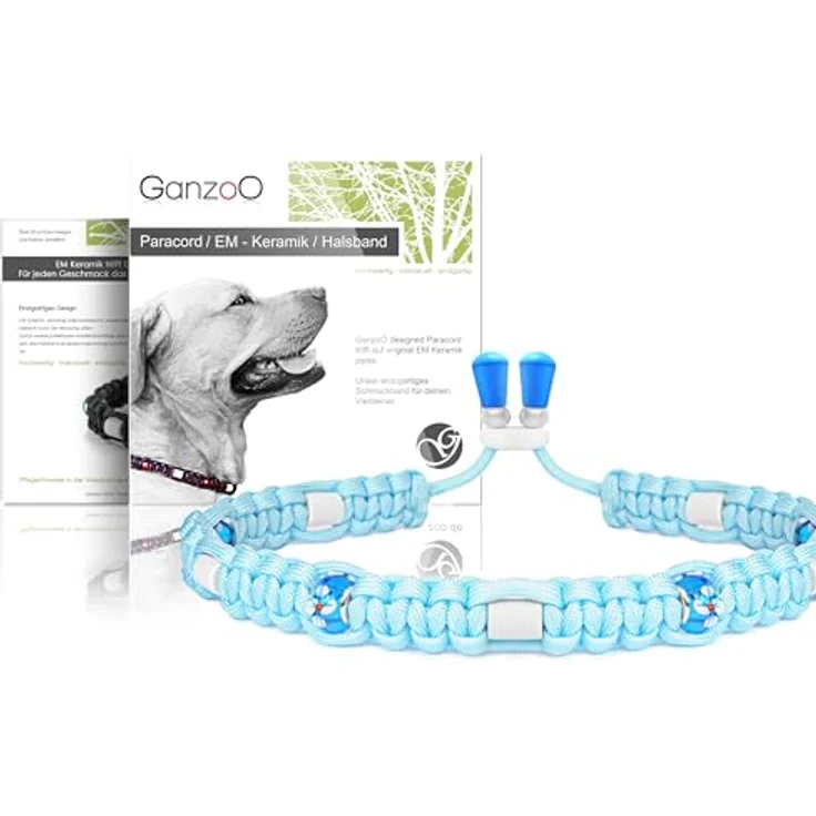 Ganzoo EM Keramik Zier-Hunde-Halsband Paracord 550, weich und atmungsaktiv, wasserfest, verstellbar, L 52-64 cm, Himmelsblau Blume – Bild 1