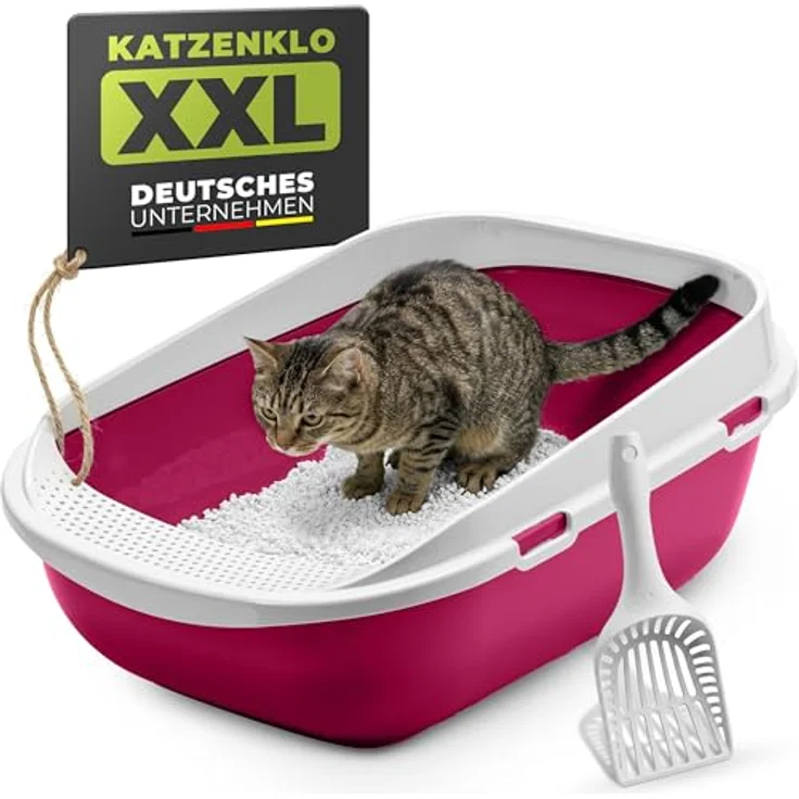 adena XXL Jumbo Katzentoilette Schale 65 cm pink, große Streuschaufel, perforierte Einstiegsstufe, hohe Rückwand – Bild 2