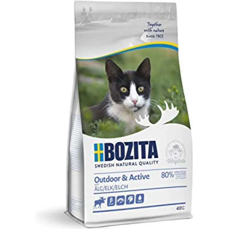 Bozita Outdoor & Active Katzentrockenfutter mit Elch – 400g – 30% Protein, 20% Fett, ohne Zucker & Gentechnik, für aktive und sensible Katzen – aus Schweden