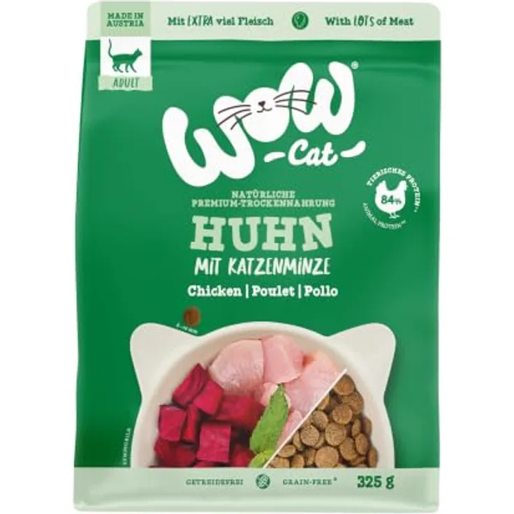 WOW Cat Adult Huhn, Premium-Trockenfutter für ausgewachsene Katzen mit 84 % tierischem Protein, 325 g