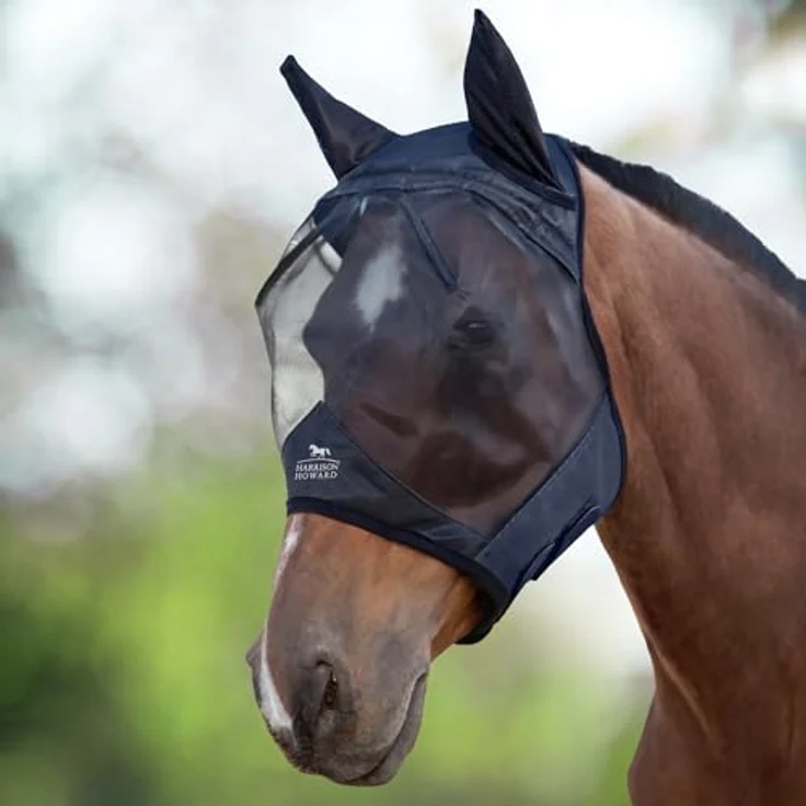 Harrison Howard CareMaster Midge-Proof Fleece Polsterung Fliegenmaske mit UV-Schutz und Ohrenschutz, Schwarz, Pony (S) – Bild 1