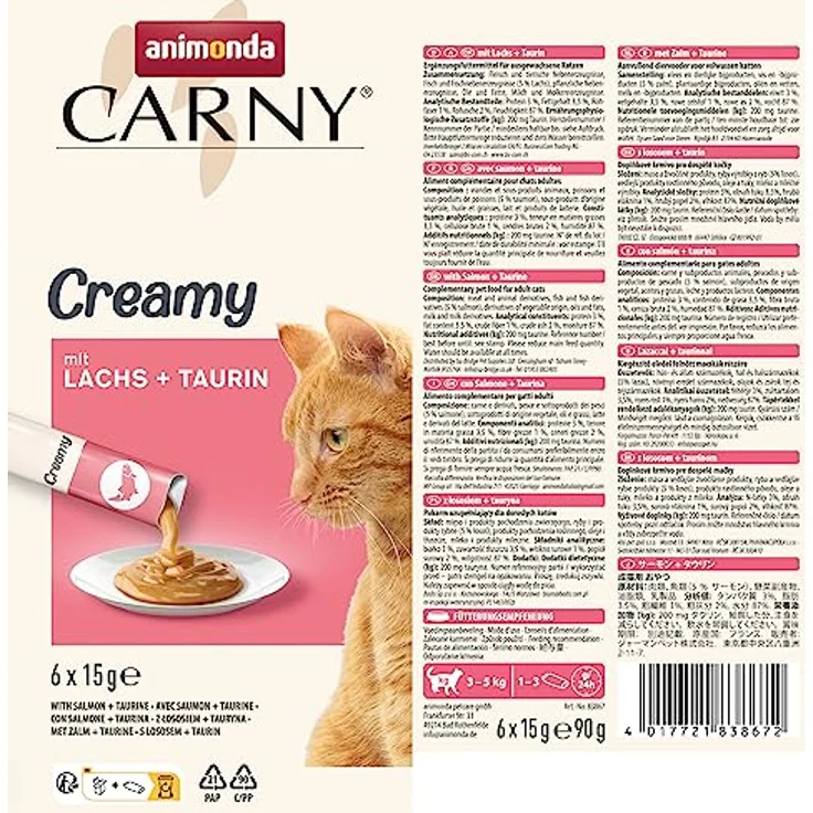 animonda Carny Creamy Katzensnack mit Lachs (6 x 15g), Premium Katzensnack ohne Zucker, mit Taurin für Herzgesundheit und Sehkraft – Bild 2
