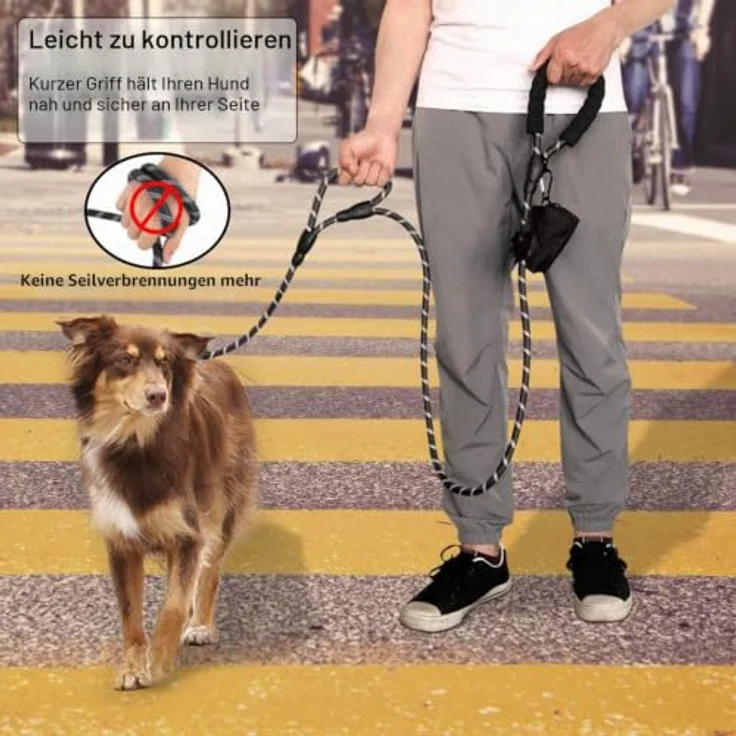 Eyleaf Hundeleine Reflexschwarz, 1.8m für große und mittelgroße Hunde, mit integrierter Kurzleine und gepolsterten Handschlaufen – Bild 5
