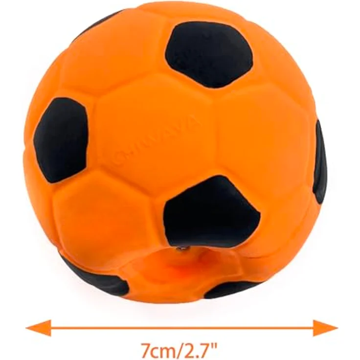 Chiwava 3 Stück 7 cm Hundespielzeug Ball aus Latex, interaktives Fußball Spielzeug mit Quietsche für mittelgroße Hunde, sortierte Farben – Bild 2