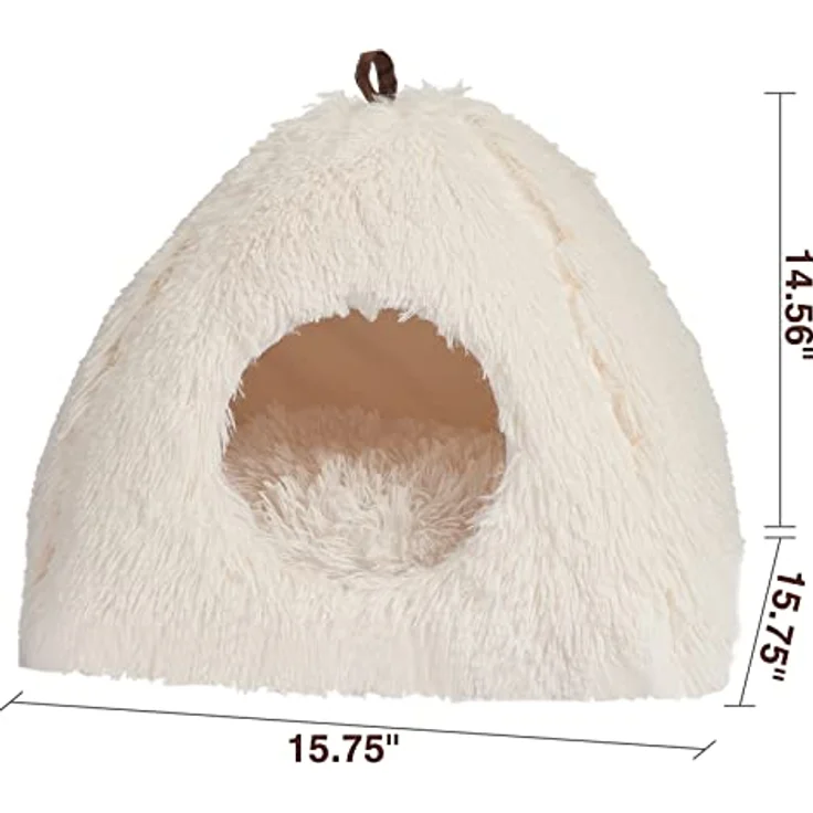 CATISM Katzenbett Waschbar, Flauschige Katzenhöhle mit rutschfestem Boden und 2-in-1 Design, Weiß – Bild 5