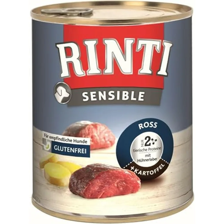 Rinti Sparpaket RINTI Sensible, 24 x 800g Nassfutter für Hunde, mit Ross, Hühnerleber & Kartoffel, glutenfrei und ohne künstliche Zusatzstoffe