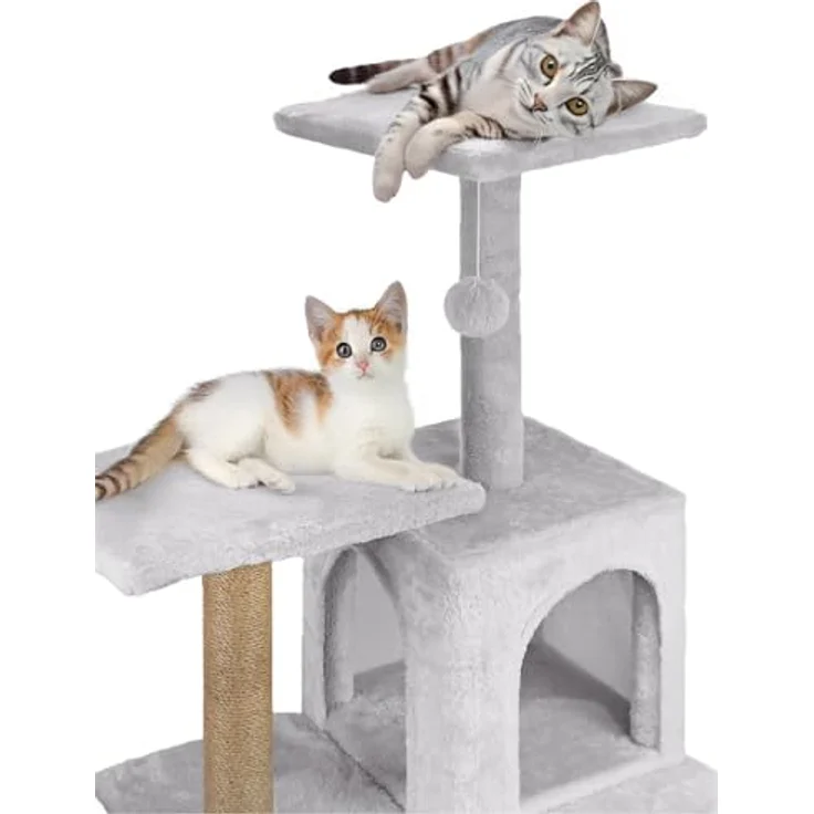Mersjö Comfort Line Katzenkratzbaum, 125 cm hoch, mit 6 Ebenen, Haus und Spielzeug, hellgrau – Bild 5