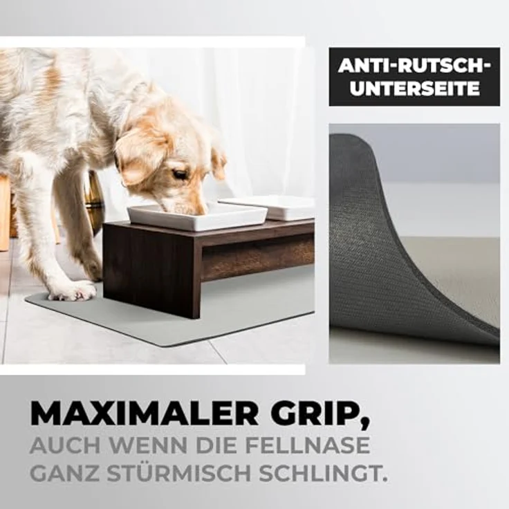 Miggo® Saugfähige Napfunterlage für Hund & Katze 40x50 cm Grau - rutschfeste Futterunterlage aus Kunstleder, Bodenschutzmatte für Futter, Wasser & Trinkbrunnen – Bild 3