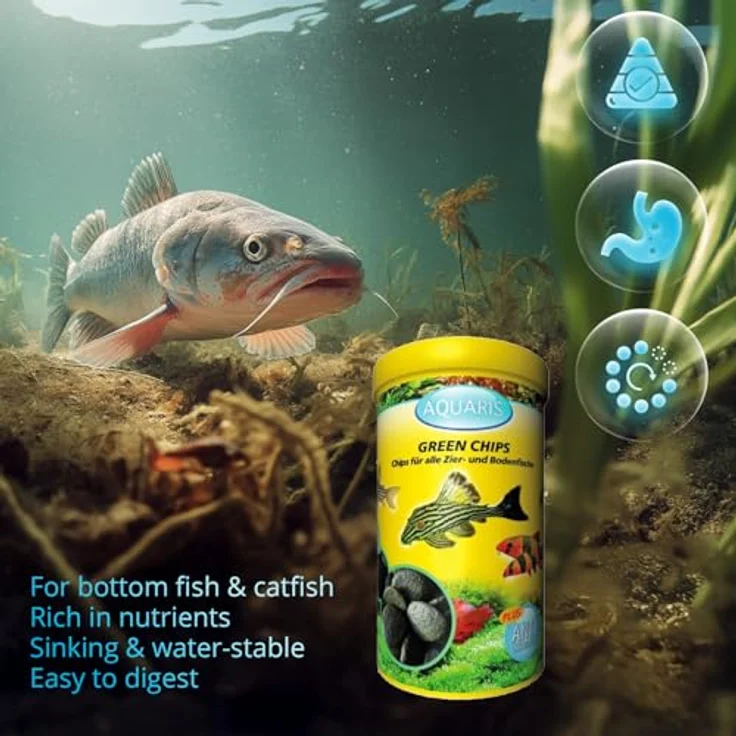 Aquaris AQUARIS Green Chips Fischfutter für Welse, 125 g, leicht verdaulich, ohne Wassertrübung, deutsche Qualität – Bild 2