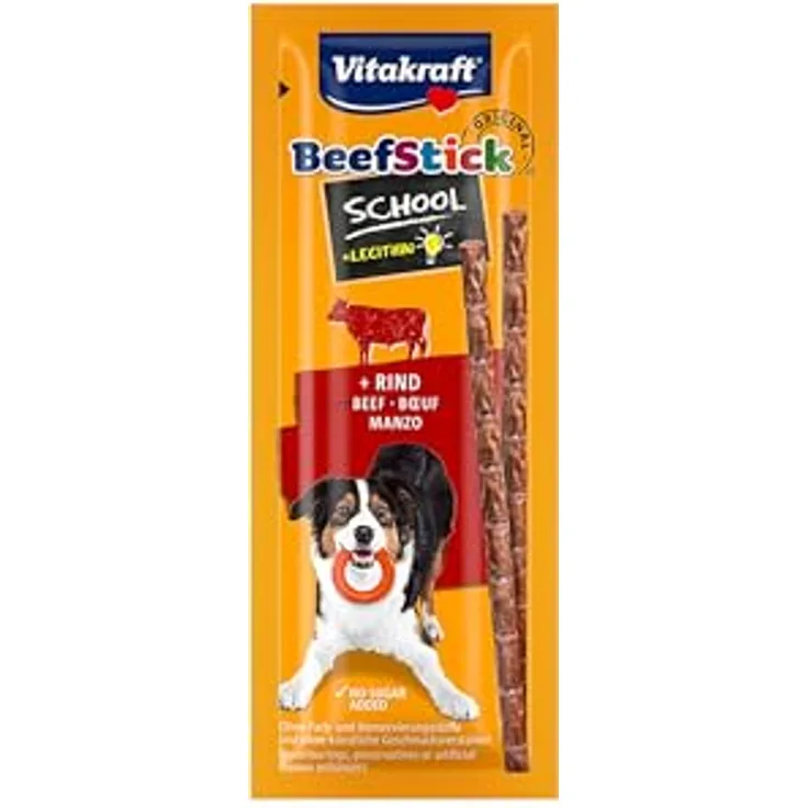 Vitakraft Beef Stick School, dünne Fleisch-Sticks mit Rind, ohne Zuckerzusatz, 10 Stück